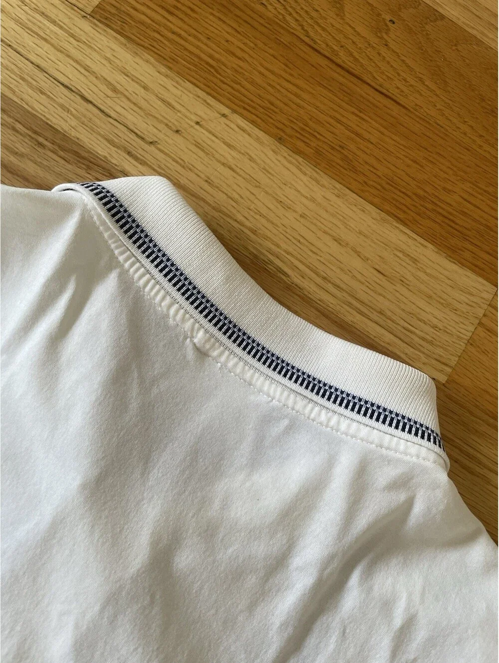 Puma 90S Tennis Polo Shirt Rare Size Large white W Blue Stripes